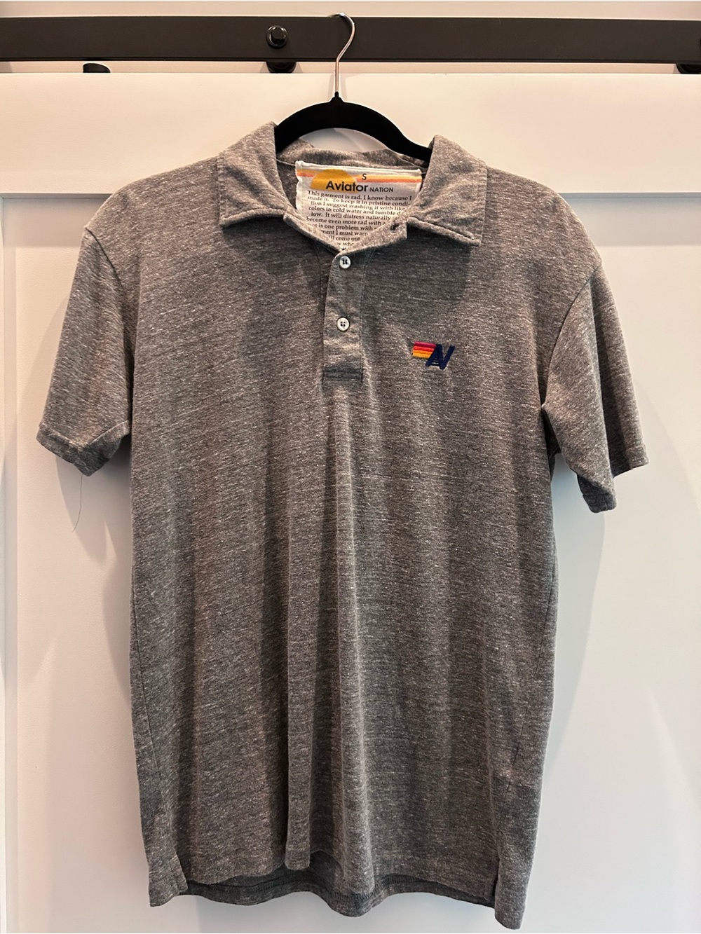 Aviator Nation Heather Gray Polo with Retro Stripe Logo Men’s Small